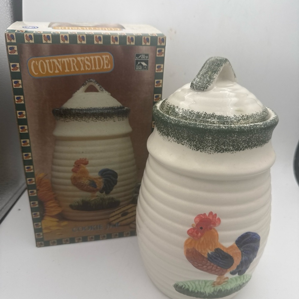 ALCO Industries Countryside Rooster Ceramic Cookie Jar farmhouse Open Box